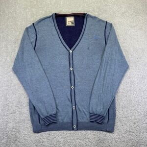 NO EXCESS Cardigan Size XL Blue Cotton V Neck Button Up Lightweight Longsleeve